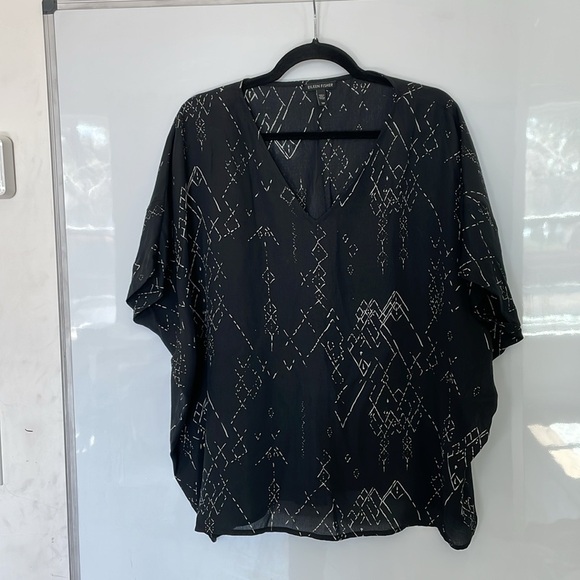 Eileen Fisher Black & White Marrakesh Printed Silk Tencel V-neck Blouse Size S - Picture 5 of 13